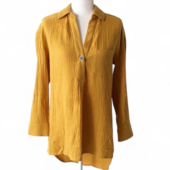 Cupio Tops - Cupio Textured 100% Cotton Mustard Yellow Tunic Top Sz M